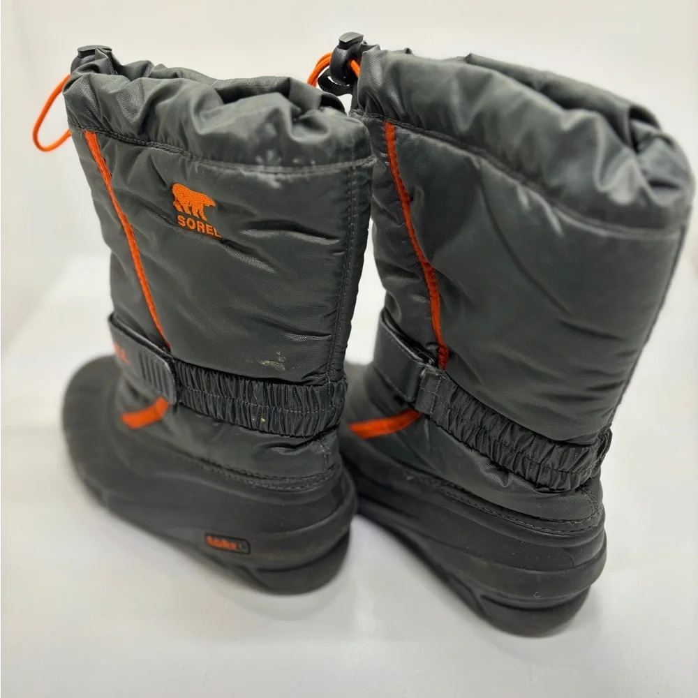Sorel Kids Youth Size 3 Winter Snow Boots Gray Orange Waterproof Insulated